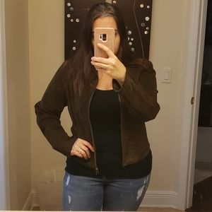 Retro 90s Brown Suede Zipper Jacket